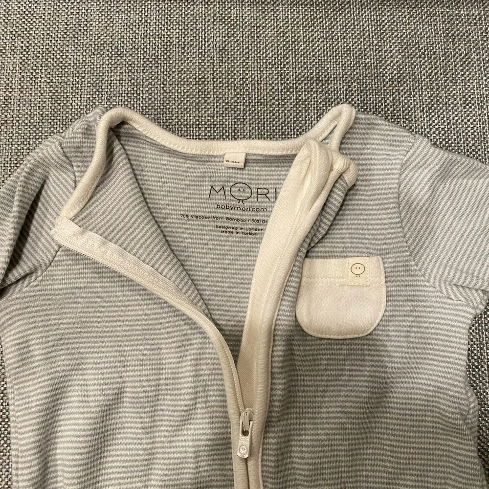 Neutral Striped Baby Footed Pajamas Sleeper with Pocket